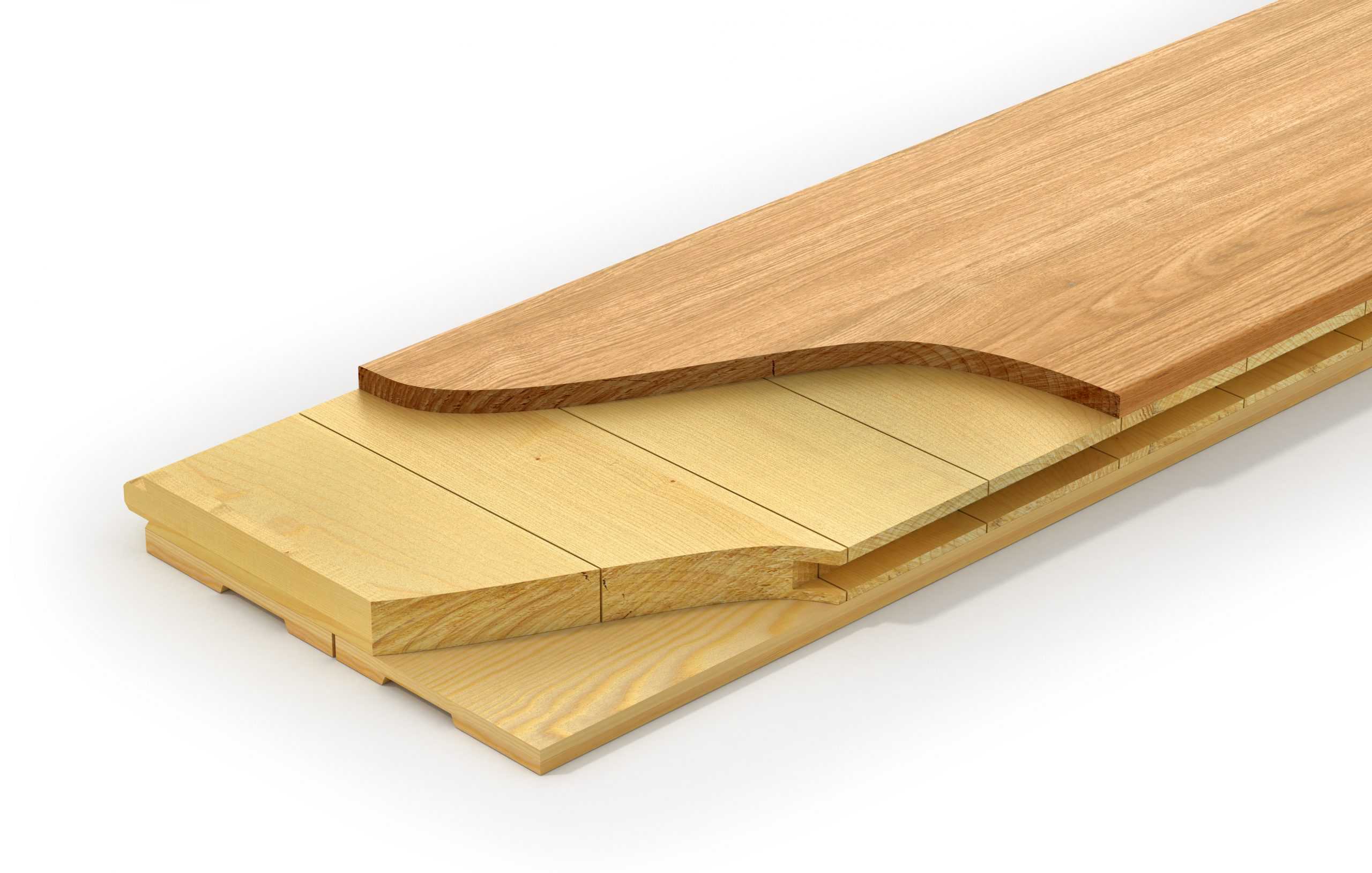 Wooden parquet plank. See layers of parquet plank. 3d illustration